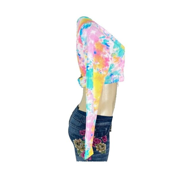 Swimsuit For All L Pastel Zip Front Open Back Lined Long Sleeve Crop Rash Guard - Picture 5 of 6